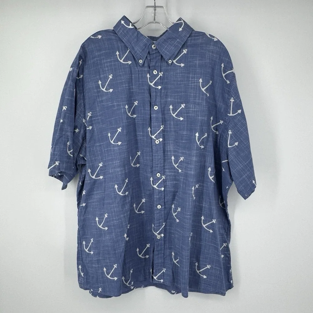Brooks Brothers Anchor Print Shirt XXL Regent Fit‎ Blue Nautical Button Front